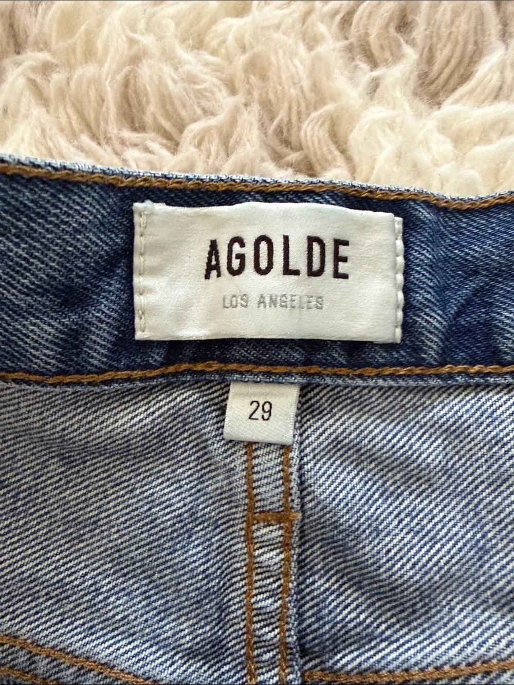 Agolde parker long Medium Blue Distressed High-Rise Denim Shorts - Picture 5 of 6